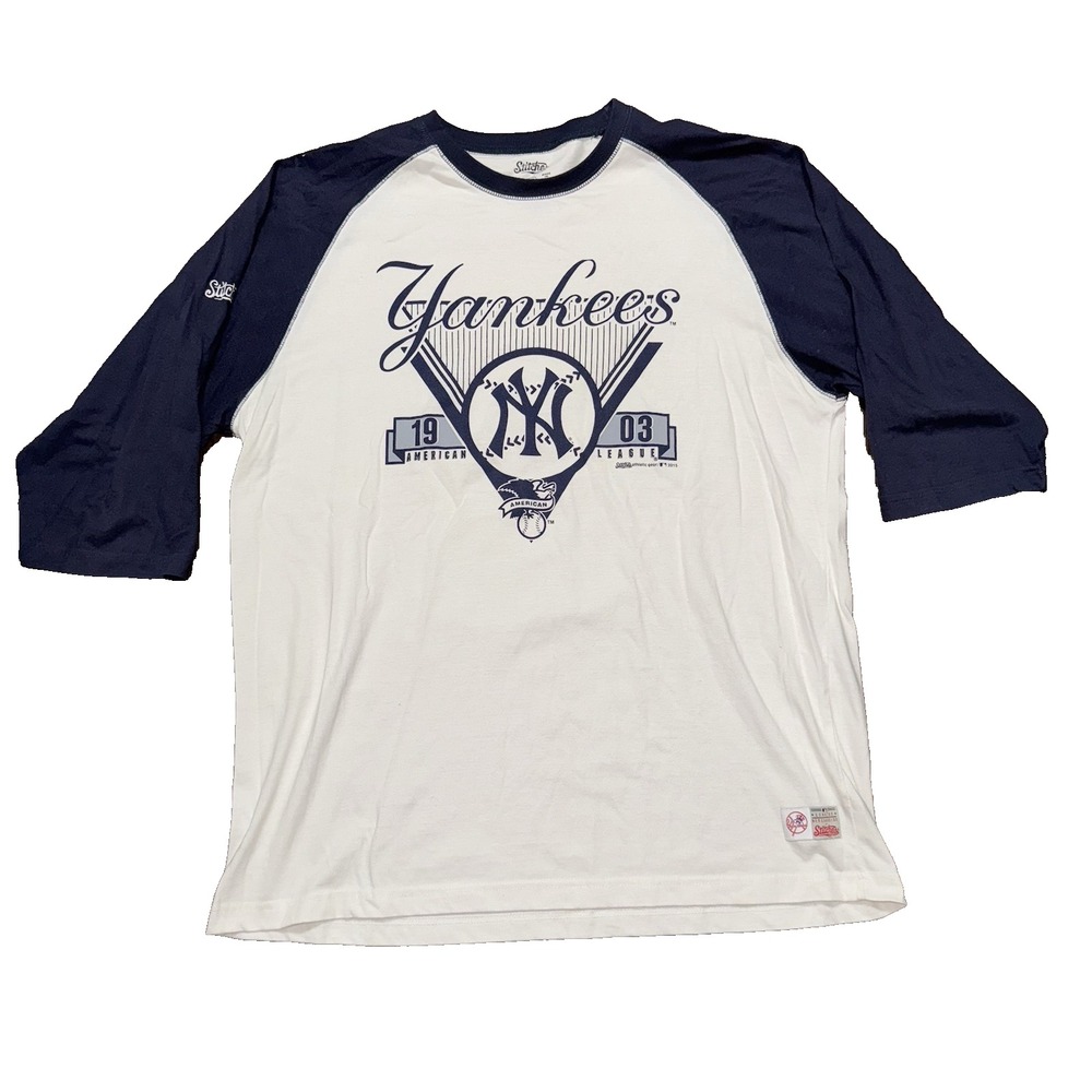 Stitches New York Yankees MLB Baseball Quarter Sleeve Shirt Mens XL Blue White